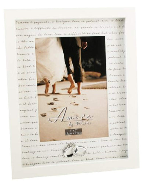 Amore Wedding Gift Photo Frame Crystal Rings Picture 5"x7" Free Standing