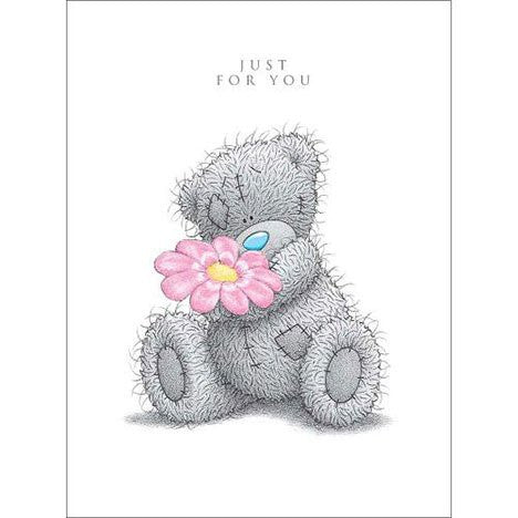 Me to You Tatty Teddy Greetings Card - Sitting With Flower - 'Just For You'