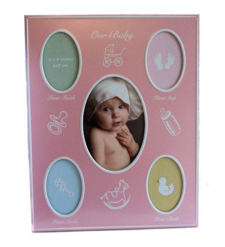Pink Baby Girl Photo Frame Record Babys First Holds 5 photos