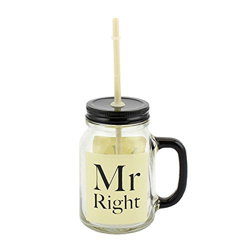 Mason Jar Glass - Mr Right: Cream