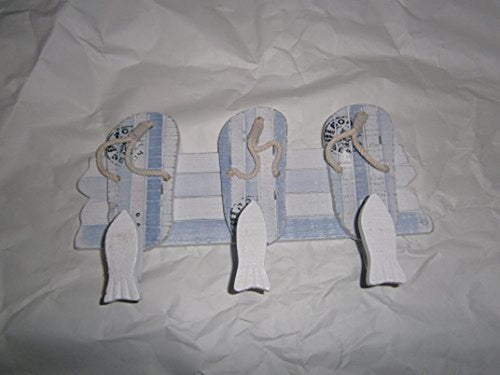 Flip Flop Coat Rack Hooks - Small White Wooden Beach Seaside Decor - Shabby Chic