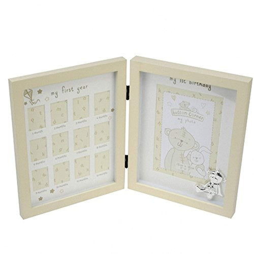New Baby's 1st Year Photo Frame Silver Teddy