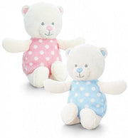BLUE & WHITE SPOTTY Baby's bear rattle