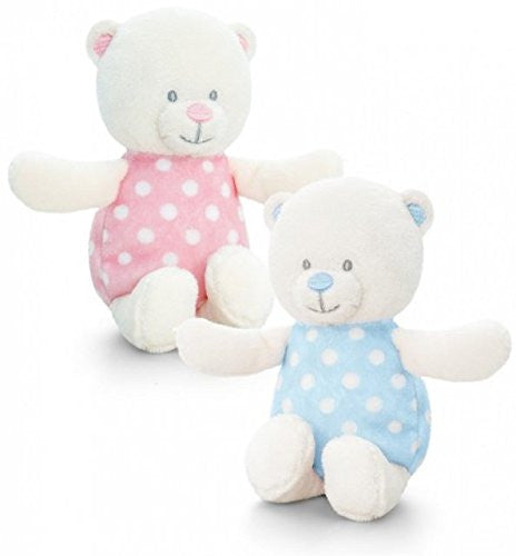 BLUE & WHITE SPOTTY Baby's bear rattle