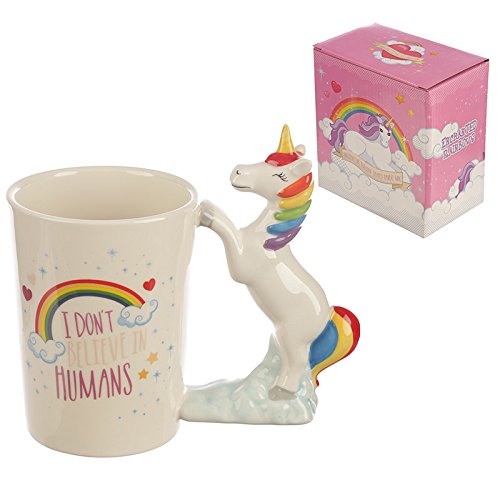 Ceramic I Don't Believe in Humans Unicorn Shaped Handle Mug