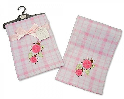 Brand New Snuggle Baby Fleece Baby Wrap Blanket Pink & White Check Ladybird Design