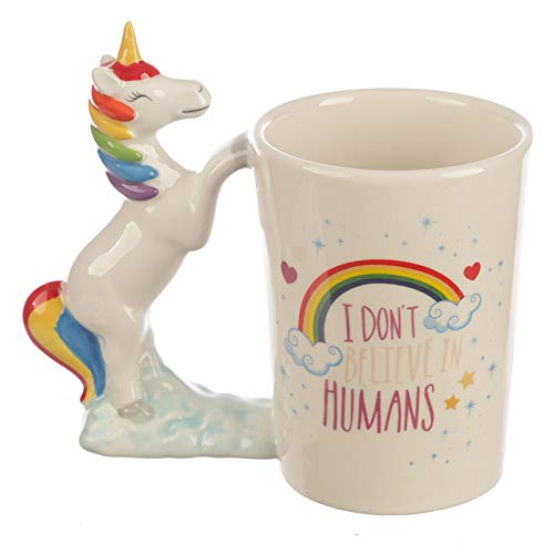 Ceramic I Don't Believe in Humans Unicorn Shaped Handle Mug