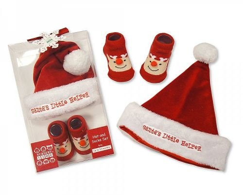 Baby Hat and Socks Christmas Gift Set - Santas Little Helper
