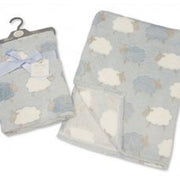 Baby Boys Blue White and Grey Sheep Animals Wrap Blanket 75cm x 100cm approx