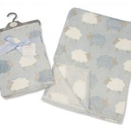 Baby Boys Blue White and Grey Sheep Animals Wrap Blanket 75cm x 100cm approx