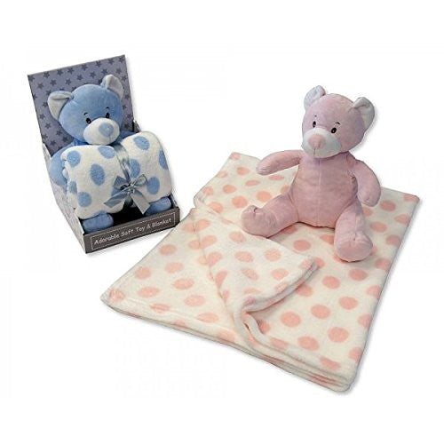 Baby boys blue Soft Teddy Bear & Polkadot Blanket - Boxed Gift Set