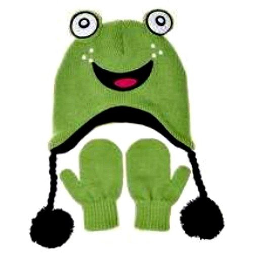 Nuzzles Hat and Mittens - green frog small