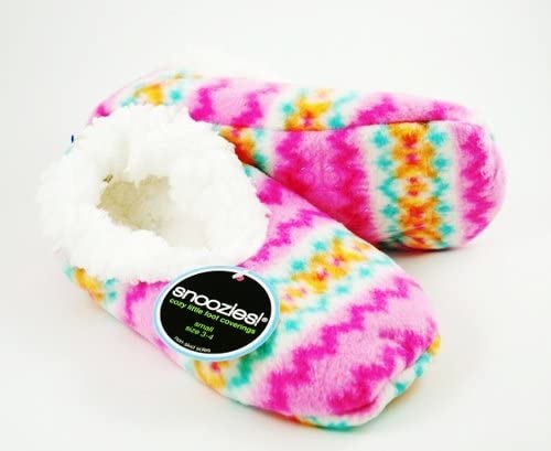 SNOOZIES! COSY SHERPA FLEECE FOOT COVER SLIPPERS / SOCKS - PINK - FAIR ISLE  small