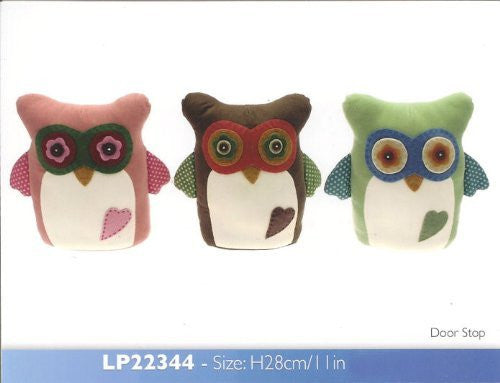 Cute Owl Fabric Door Stop Leonardo 28cm in Pink Green or Brown