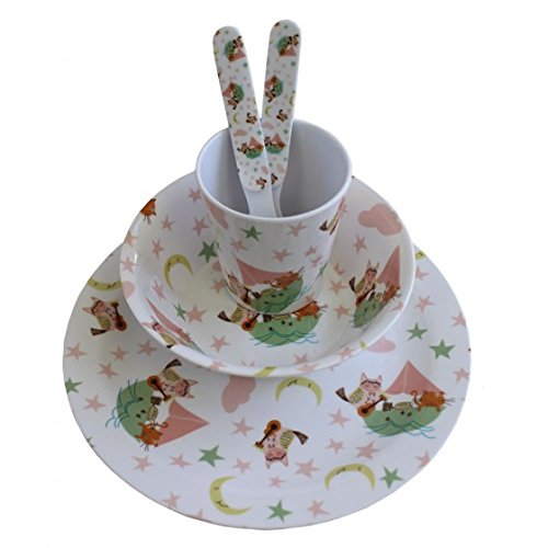 Childrens Melamine Dinner Set. Powell Craft Owl and Pussycat Kids Gift Set - from Little PJs