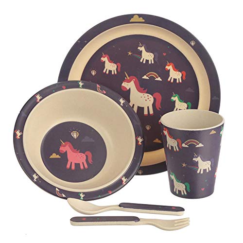 Puckator - Unicorn Eco-Friendly Biodegradable Bamboo Plate/Cutlery Set