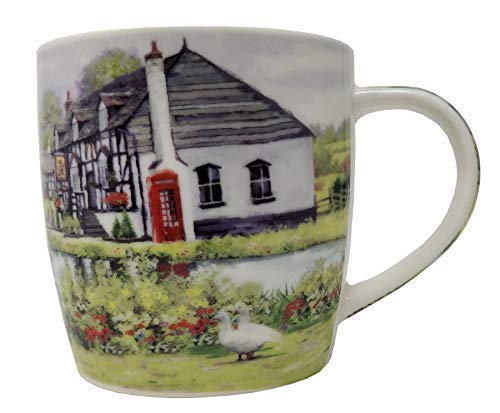 Country Pub River Scene Fine China Mug Cup 9cm x 8.5cm