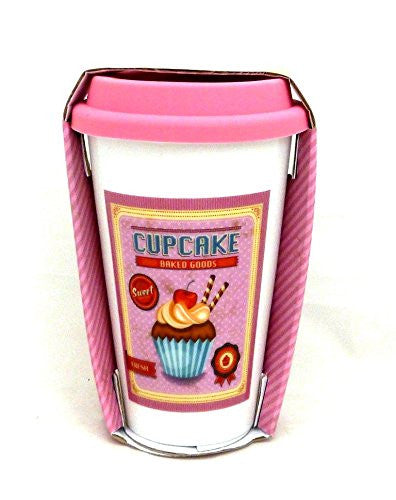 Retro Ceramic Cupcake Travel Mug in 3 Colours Blue Pink and Orange one supplied