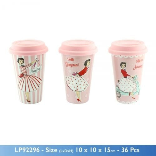 Leonardo Mrs Smith Pink Retro Travel Mug Double Wall Insulation with a Silicon Lid