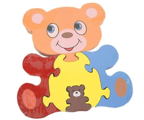 Traditional Wooden Painted Shape Fit Wild Jungle Animal Puzzle - Bear & Cub
