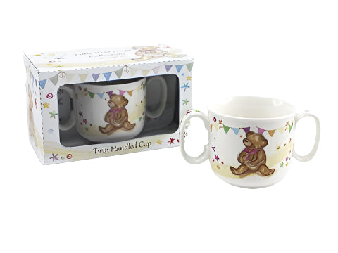 Teddy Bear Decorated, Fine China Twin Handled Baby Trinket / Keepsake Cup with Presentation Box