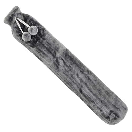 Country Club 72cm Extra Long Length Hot Water Bottles Slim Design for Thermotherapy Muscle Ache Tension Relief Backache Neck Strain Shoulder Pain Charcoal Grey Faux Fur Cover with Pom Poms