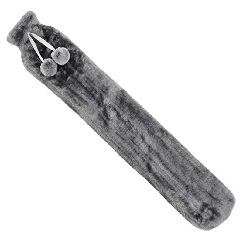 Country Club 72cm Extra Long Length Hot Water Bottles Slim Design for Thermotherapy Muscle Ache Tension Relief Backache Neck Strain Shoulder Pain Charcoal Grey Faux Fur Cover with Pom Poms