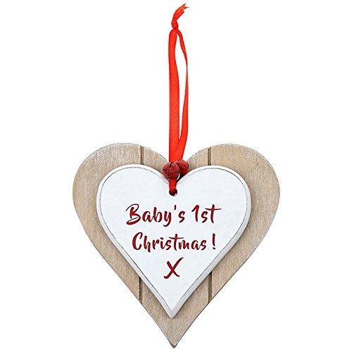 Vintage Style Baby's First Christmas Heart Shaped Wooden Plaque Gift