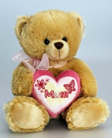 Mother's Day Gift 7" (18cm) Brown Teddy holding Pink "Mum" Lettering