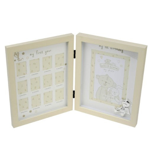 Button Corner MDF Photo Frame & Metal Icon "My First Year"