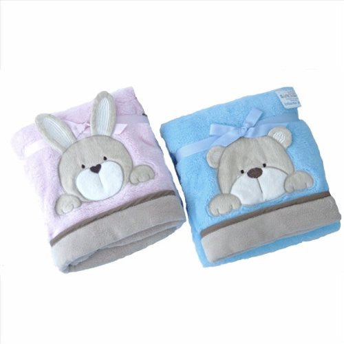 Soft Fleece Baby Blanket With A Cute Bunny Or Bear With Crinkle Ears To keep Baby Happy