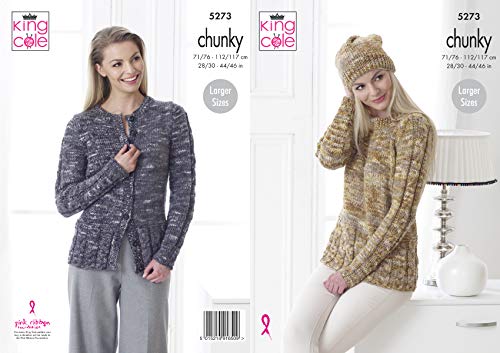 King Cole Ladies Chunky Knitting Pattern Womens Cabled Sweater Cardigan & Hat (5273)