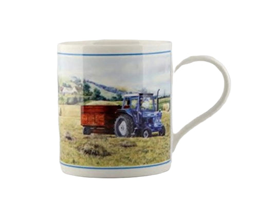 Cachet Blue Tractor & Grain Trailer Fine Art Watercolour China Gift Mug