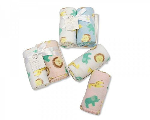 Pack of 2 Baby Fleece Wrap/Blankets Blue 75cm x 75cm