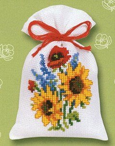 Sunflowers, Lavender and Poppies Potpourri Bag Cross Stitch Kit