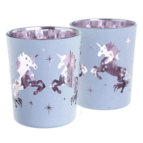 Grindstore Unicorn Design Set of 2 Glass Tea Light Holders