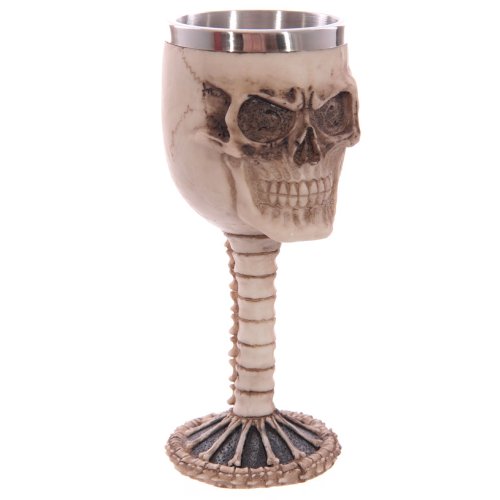 Puckator Decorative Skull and Spine Goblet - Skulls and Bones Themed - Home Decoration - Wine Goblet - Fantasy Decorative Home Accessories - Stainless Steel - Resin