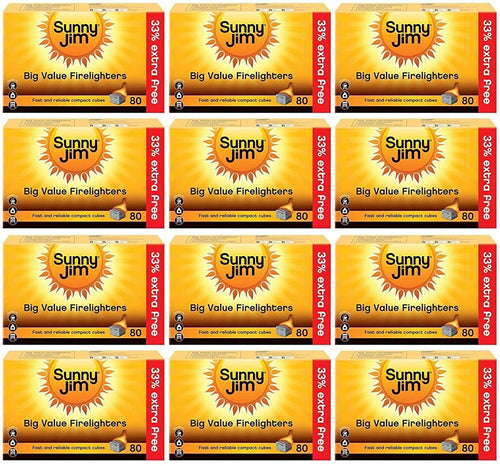 12 x Sunny Jim Firelighters 80/60 Pack - 80 PACK