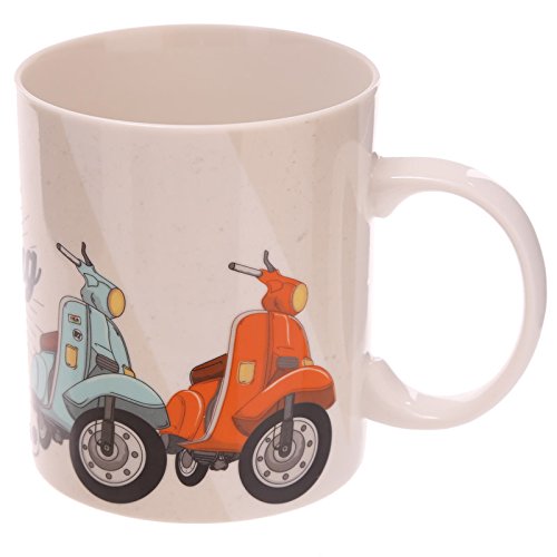 Puckator mug247 Mug in Fine Bone China Scooter by Evans Jack Fine Bone China Yellow, Orange, Blue, White, Brown 11x8,5x9,5 cm