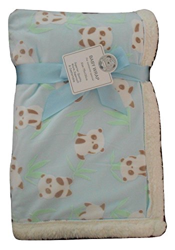 Baby Boys Girls Beautiful Light Blue Panda Bear Fleece Lined Blanket
