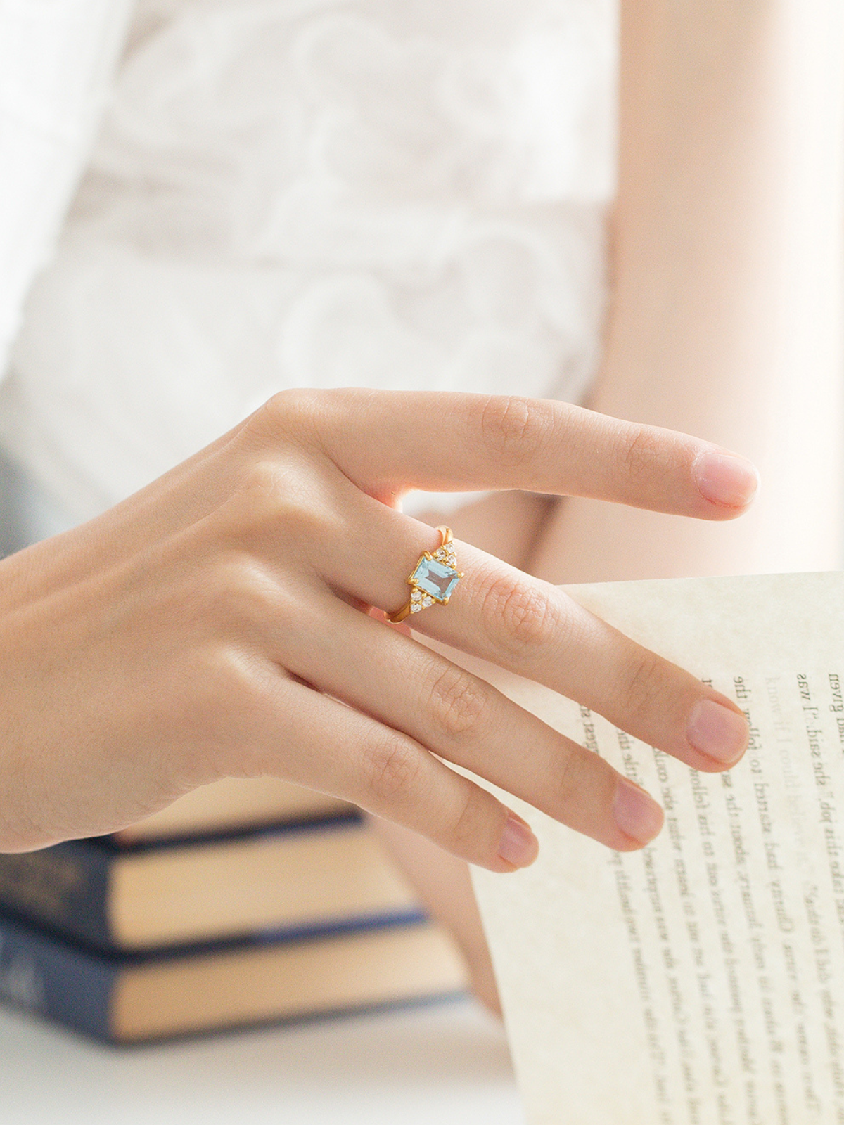 Blue Topaz Emerald Cut Ring in 18k Gold Vermeil