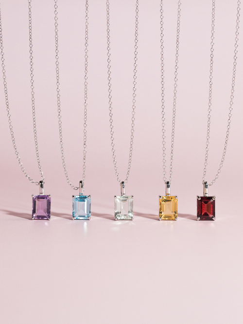 Garnet Emerald Cut Pendant Necklace in Sterling Silver