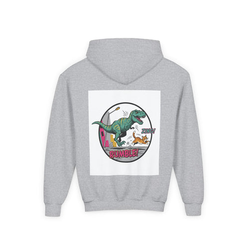 T-Rex Chase Dino Rumble Youth Hoodie | Dinosaur Graphic Sweatshirt