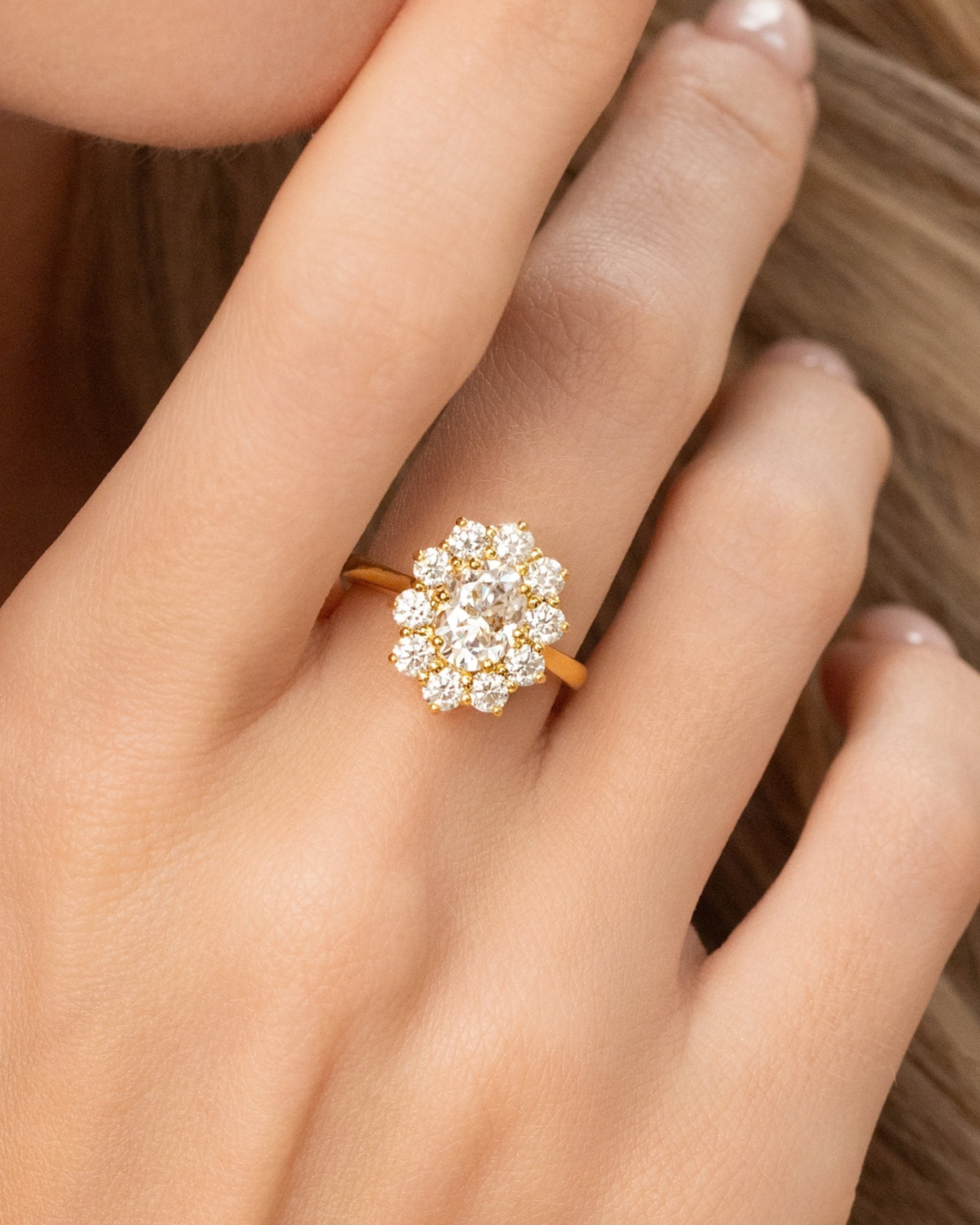 2.5 ct Oval Moissanite Halo Engagement Ring in 18k Gold Vermeil