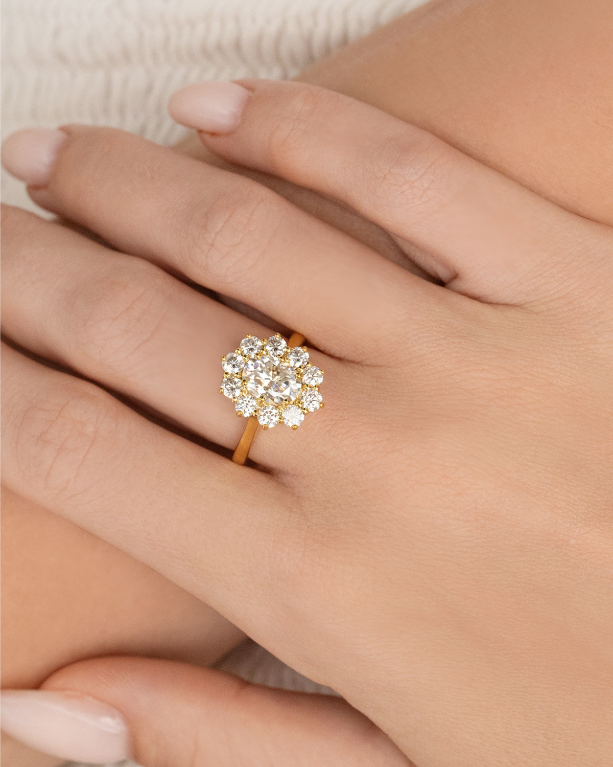 2.5 ct Oval Moissanite Halo Engagement Ring in 18k Gold Vermeil