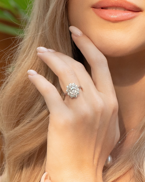 2.5 ct Oval Moissanite Halo Engagement Ring in Sterling Silver