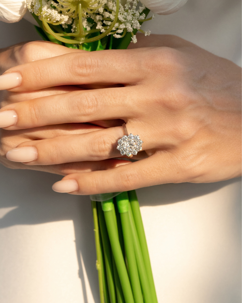 2.5 ct Oval Moissanite Halo Engagement Ring in Sterling Silver