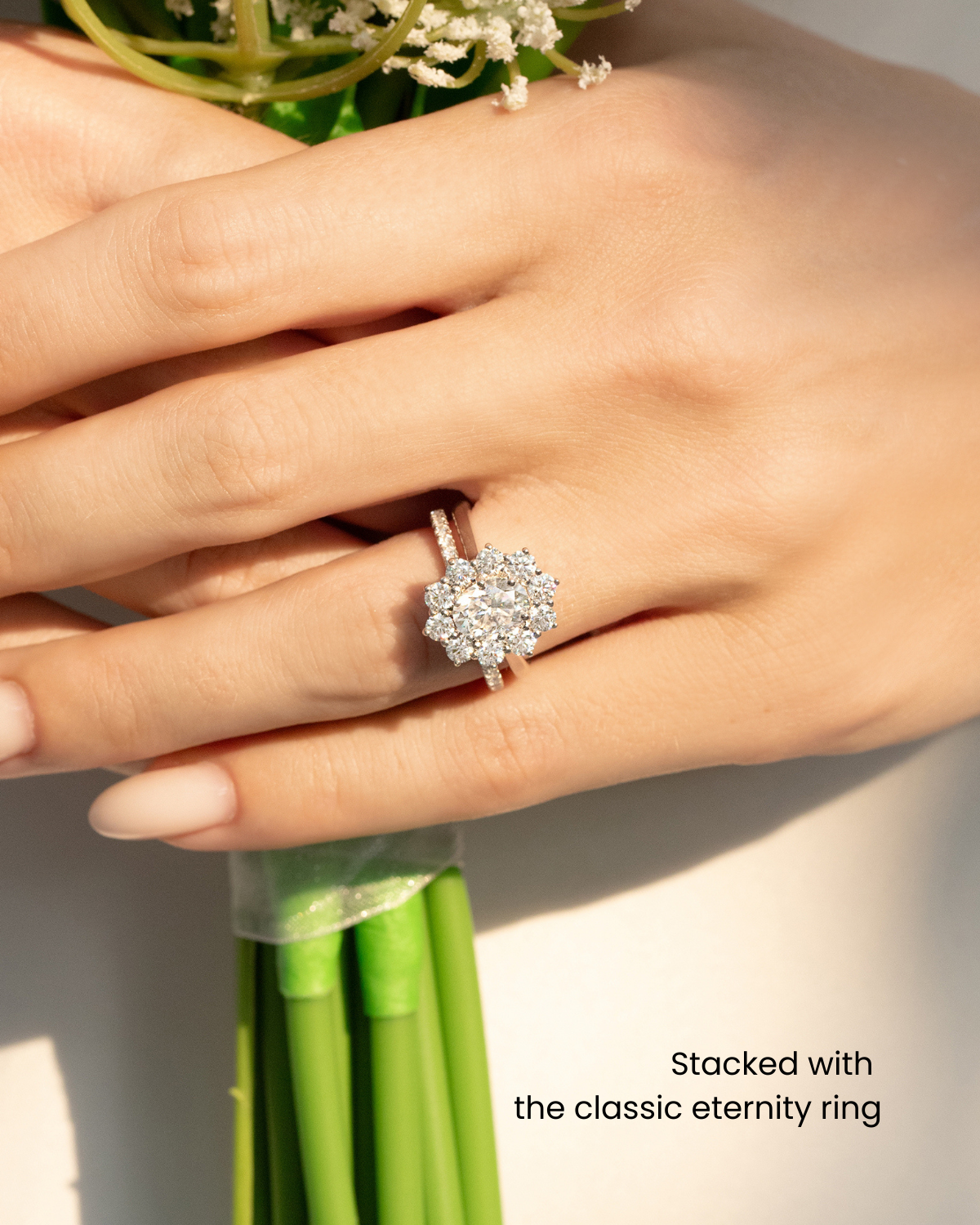 2.5 ct Oval Moissanite Halo Engagement Ring in Sterling Silver