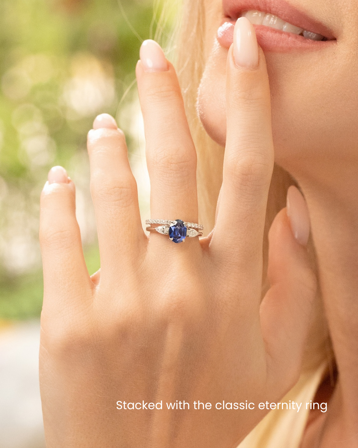 Blue Sapphire Oval Cut Three Stone Engagement Ring in Sterling Silver