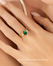 Emerald Oval Cut Three Stone Engagement Ring in 18k Gold Vermeil